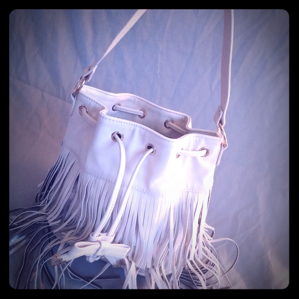 Betsey Johnson White Fringe Shoulder Purse